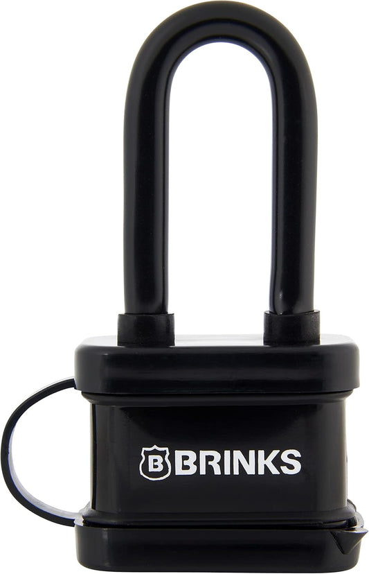 BRINKS 40mm Weather Resistant Padlock with 2" Shackle, Vinyl Wrapped & Chrome Plated, Hardened Steel Shackle - Black - WildKart