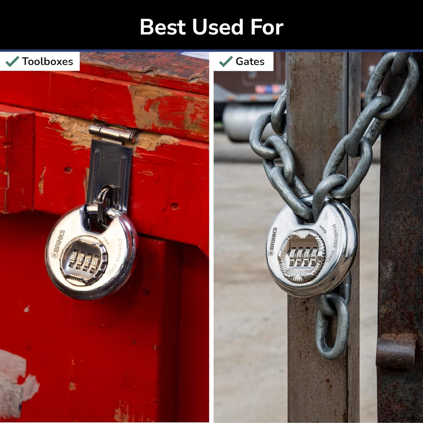 Brinks 80mm Chrome Plated Combination Padlock with Hardened Steel Shackle - Resettable Security Lock for Storage Lockers, Toolboxes, Sheds - WildKart