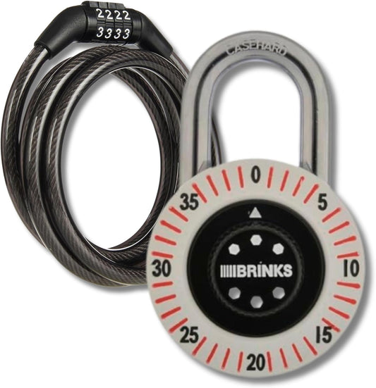 BRINKS Heavy Duty Security Bundle: 50mm Dial Combination Padlock & 5 ft Bike Lock Cable with Preset Combination
