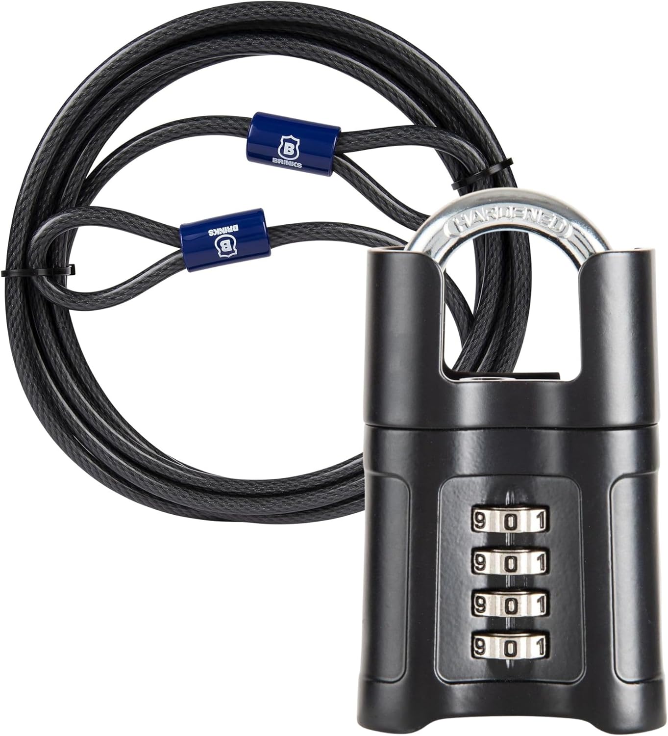 BRINKS Heavy-Duty Security Set: 15 ft Steel Loop Cable & 4-Digit Combination Padlock w/ Shrouded Guard