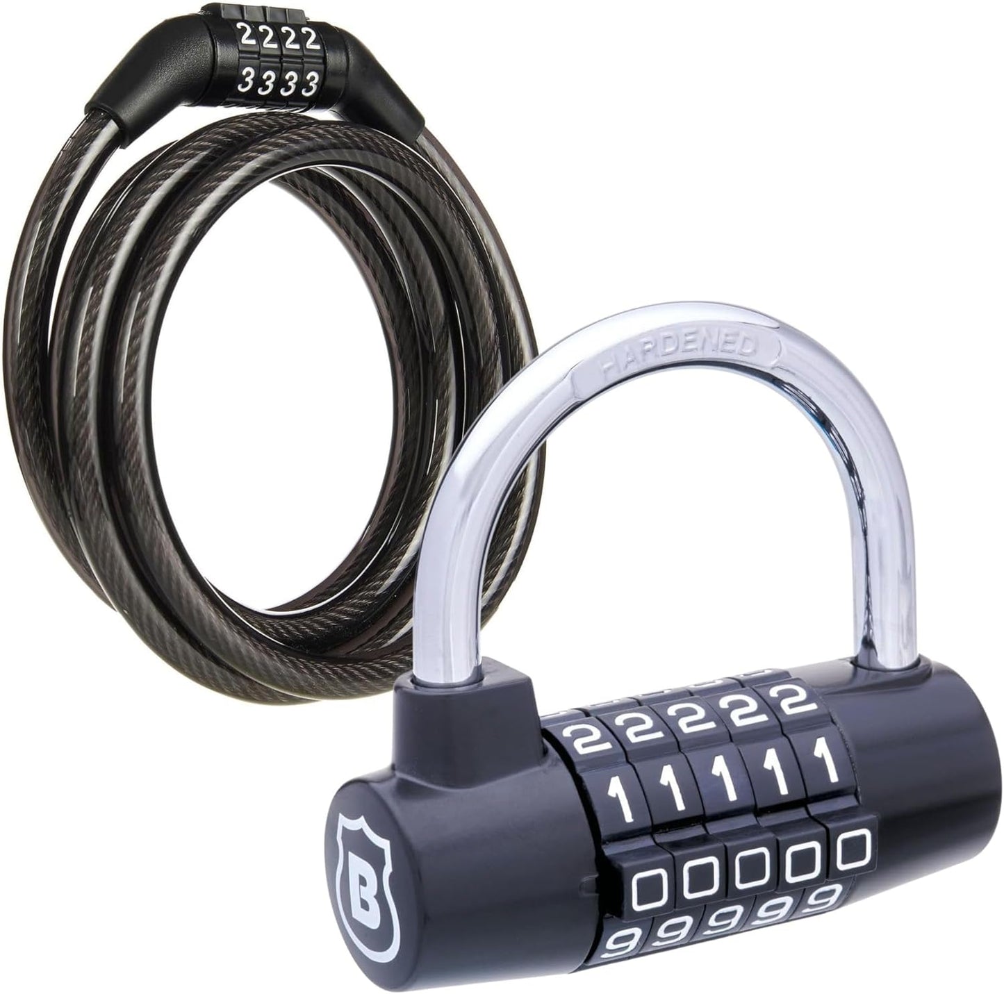 BRINKS Portable Security Bundle: U-Bar Padlock & 5 ft Cable Lock with Combination - Secure Your Belongings On-the-Go