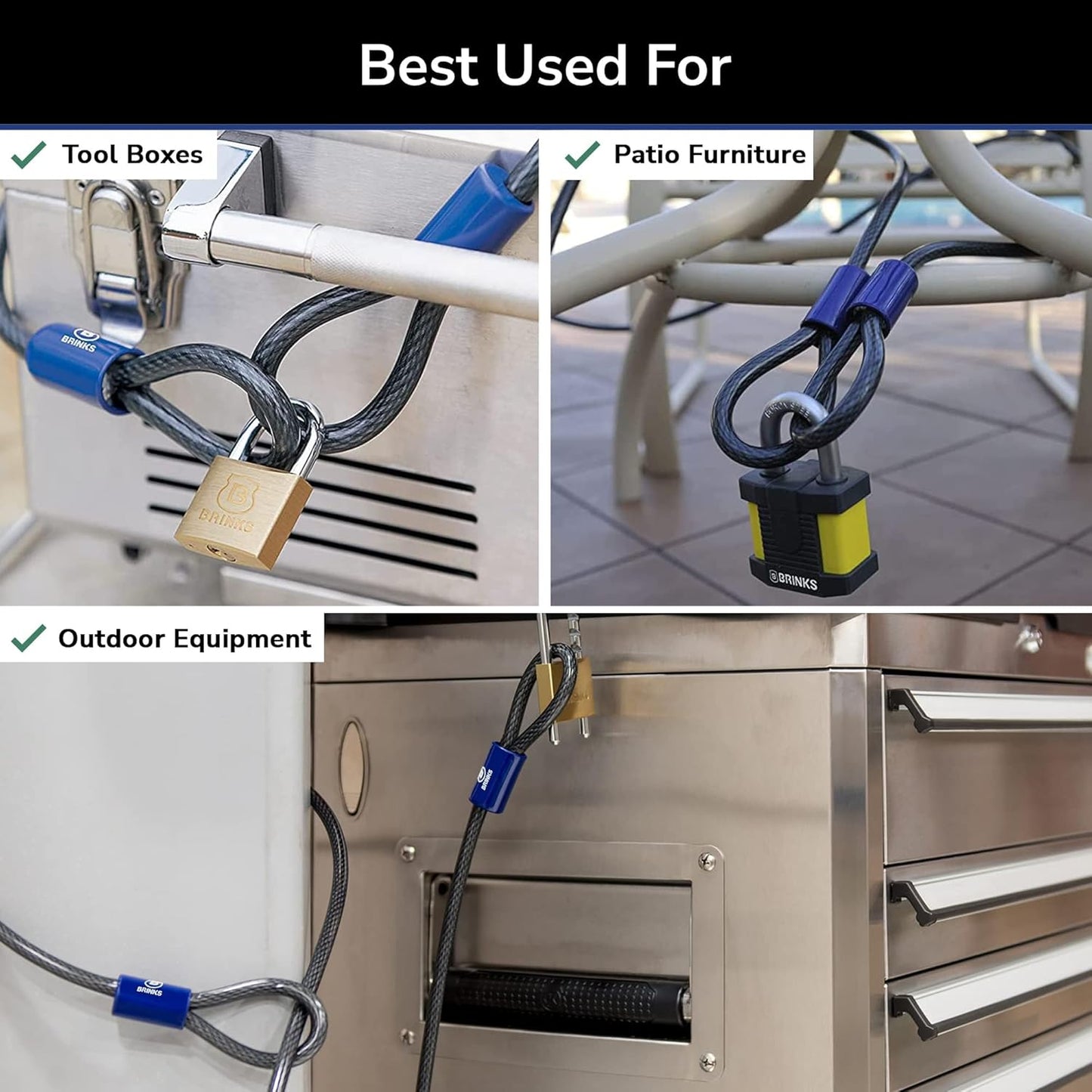 BRINKS Portable Security Bundle: U-Bar Padlock with Resettable Combination & 15 ft Flexible Steel Cable