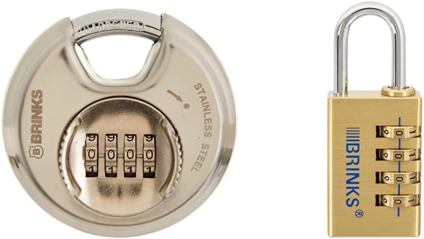 Brinks Resettable Combination Discus Padlock Set - Stainless Steel & Solid Brass, 80mm & 30mm, Chrome Plated