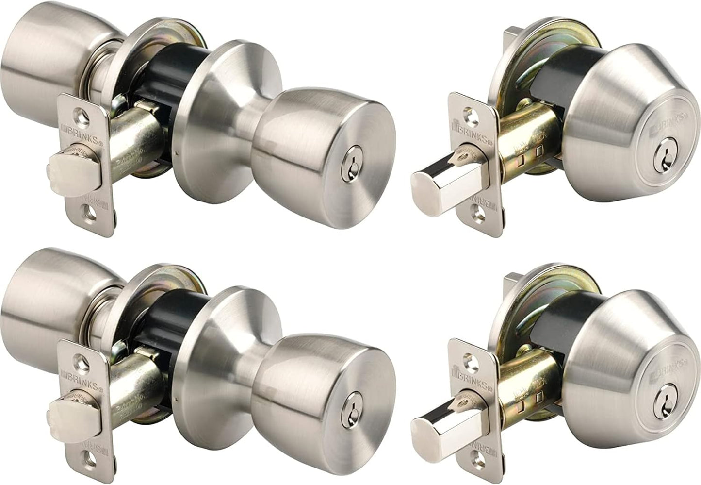 BRINKS Satin Nickel Door Knob and Deadbolt Set - 2-Pack, Keyed Alike