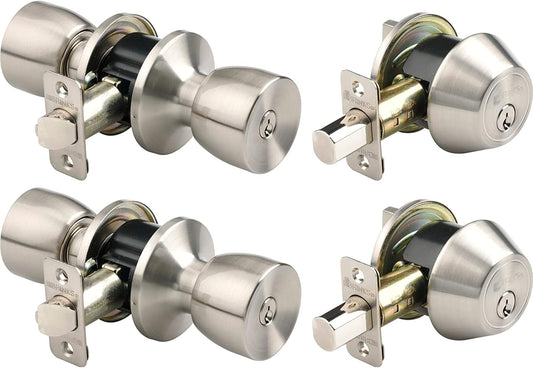BRINKS Satin Nickel Door Knob and Deadbolt Set - 2-Pack, Keyed Alike