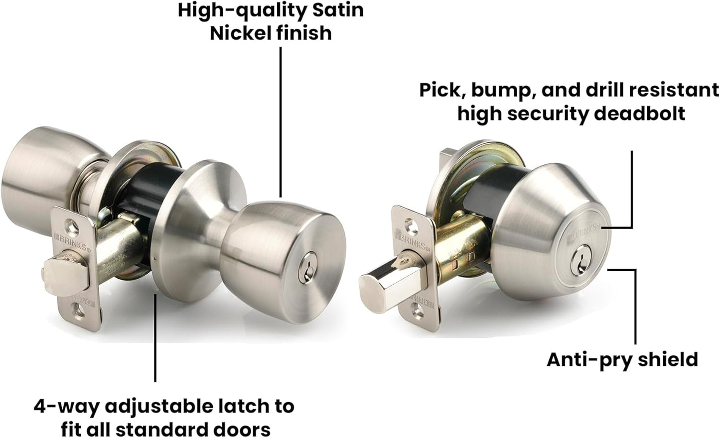 BRINKS Satin Nickel Door Knob and Deadbolt Set - 2-Pack, Keyed Alike