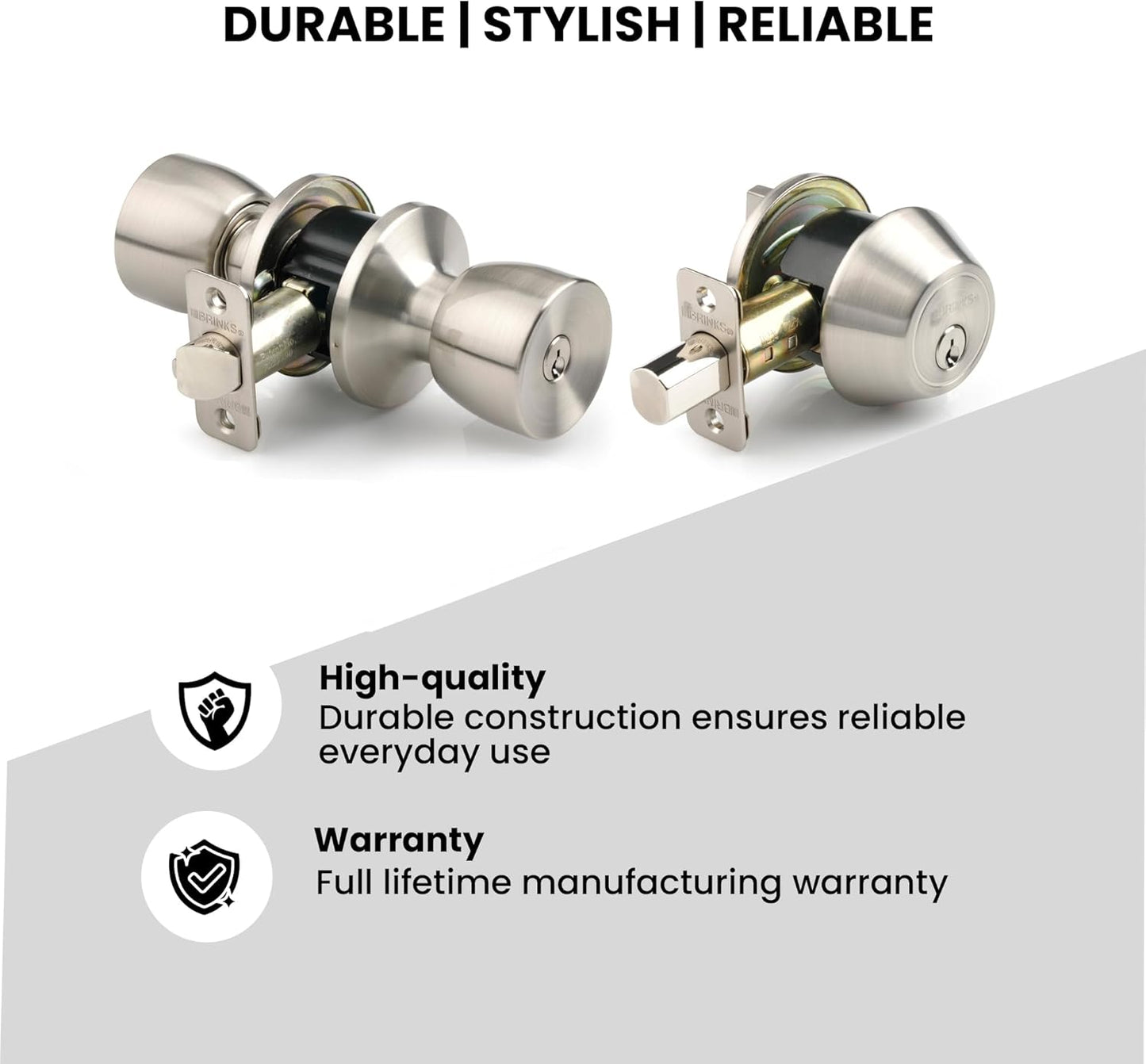 BRINKS Satin Nickel Door Knob and Deadbolt Set - 2-Pack, Keyed Alike
