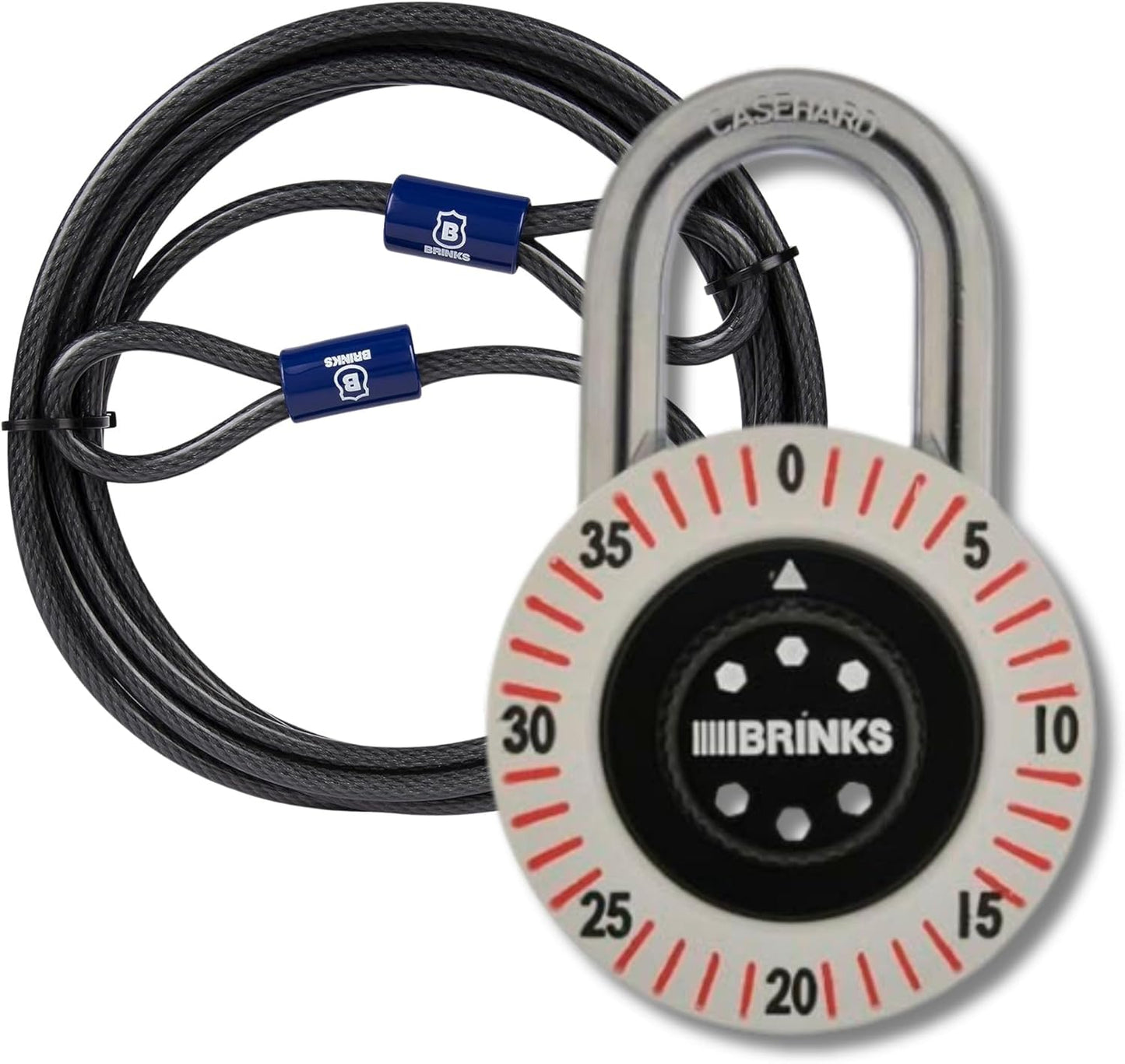 BRINKS Security Bundle: Heavy Duty 50mm Dial Combination Padlock & 15 ft Flexible Steel Loop Cable - Outdoor Use