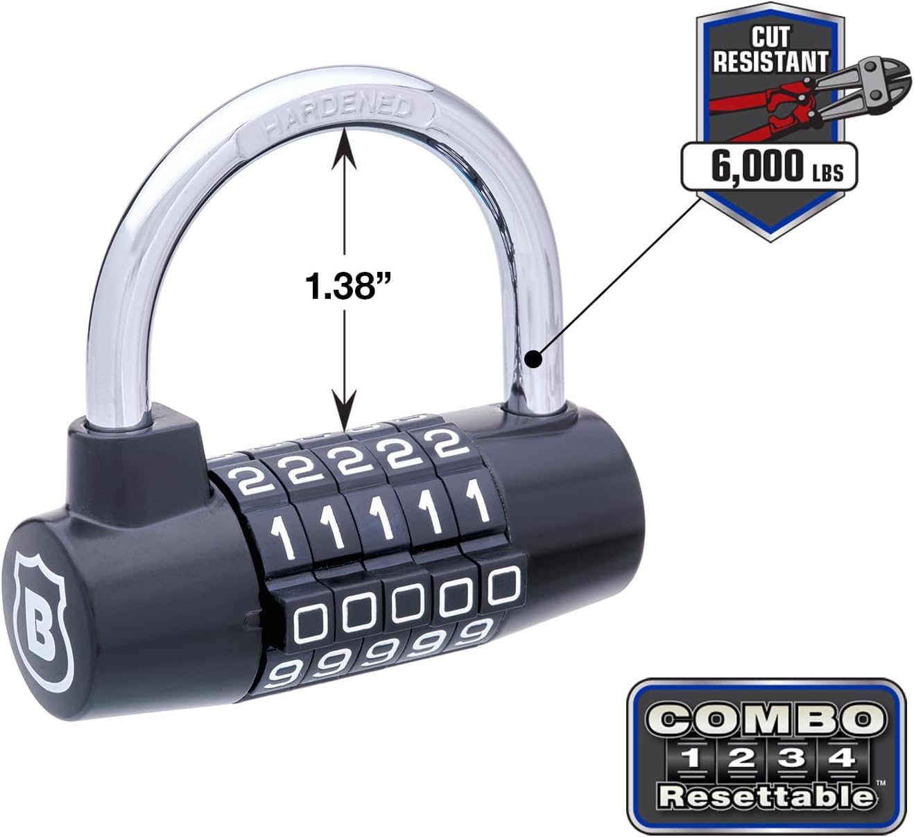 Brinks Small U-Bar Padlock with 2-7/8in Resettable Combination - Secure Your Belongings - WildKart