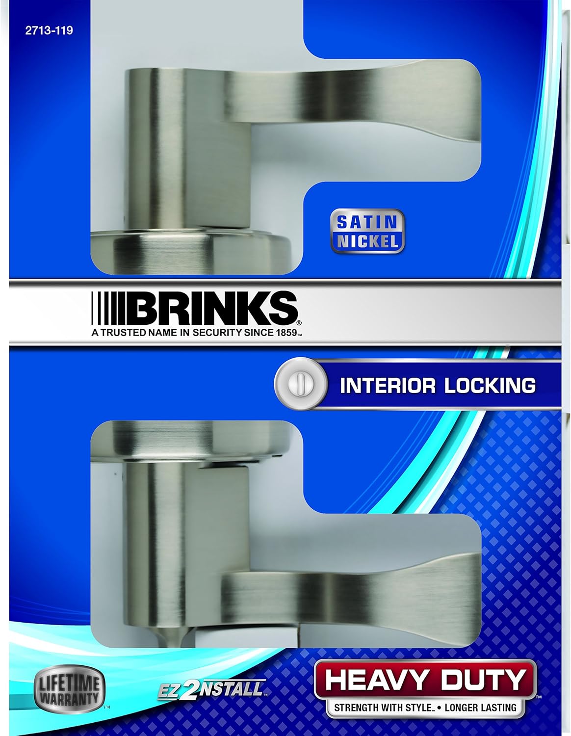 BRINKS Wave Privacy Locking Interior Door Handle, Satin Nickel - Seamless Blend with Décor, Durable and Reliable Design