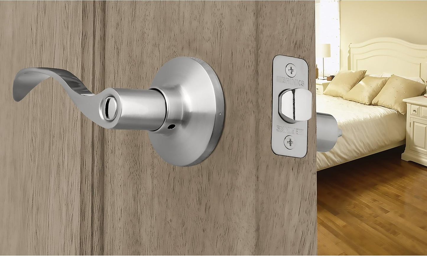 BRINKS Wave Privacy Locking Interior Door Handle, Satin Nickel - Seamless Blend with Décor, Durable and Reliable Design