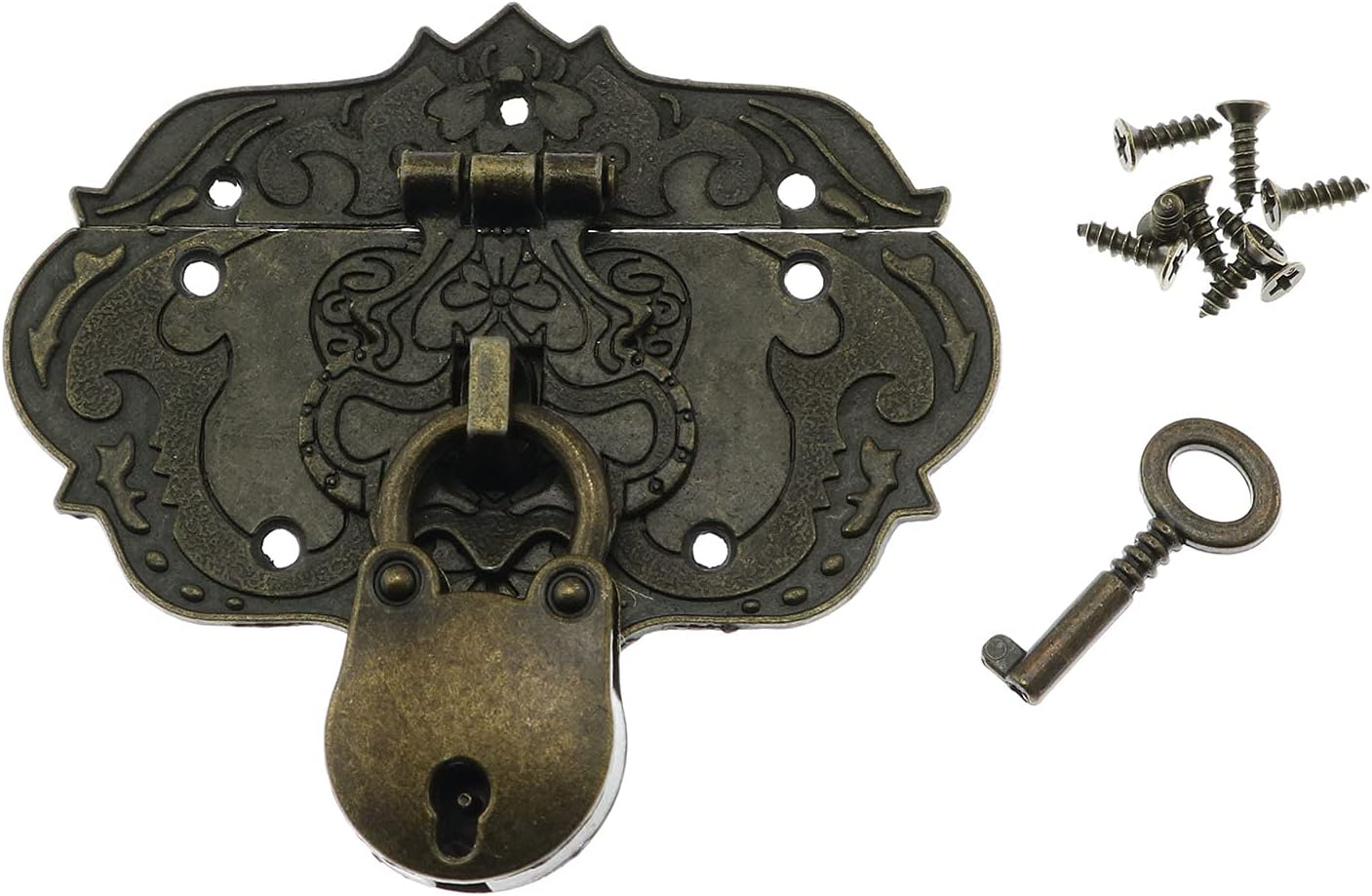 Bronze Antique Embossing Brass Hasp Clasp Latch Lock for Jewelry Box Wooden Case Furniture