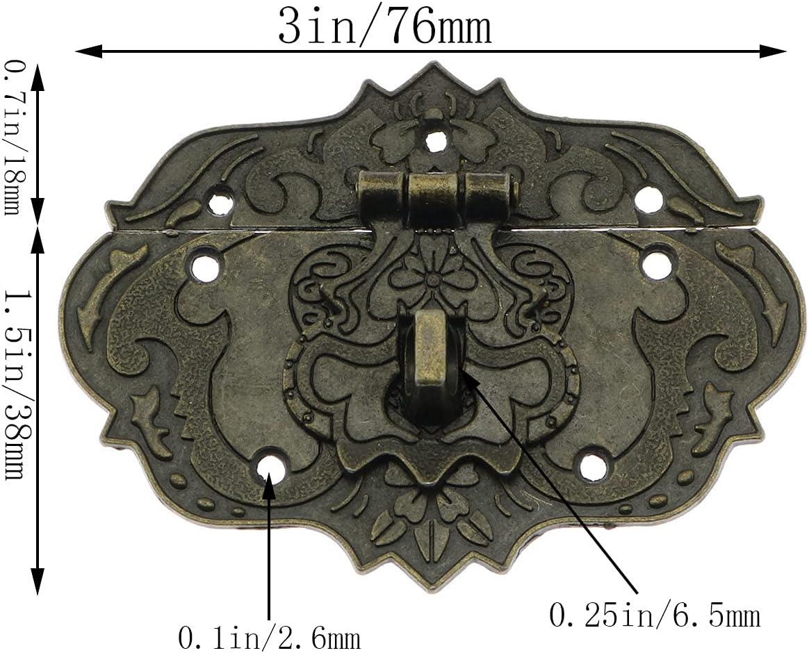 Bronze Antique Embossing Brass Hasp Clasp Latch Lock for Jewelry Box Wooden Case Furniture