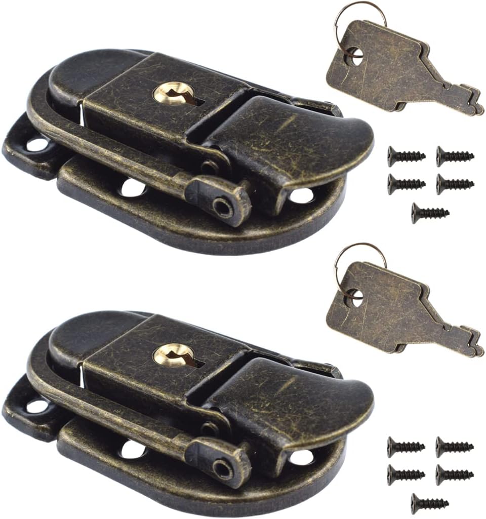 Bronze Antique Lock Latch Hasps with Keys and Screws for Wooden Box - 2 PCS