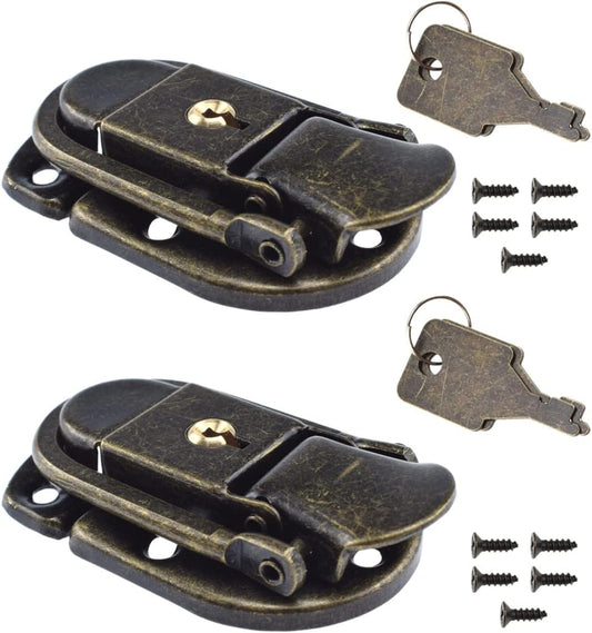Bronze Antique Lock Latch Hasps with Keys and Screws for Wooden Box - 2 PCS