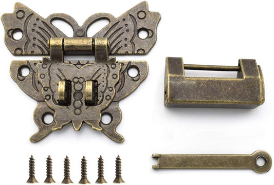 Bronze Antique Style Butterfly Shaped Jewelry Box Hardware Kit with Padlock and Screws