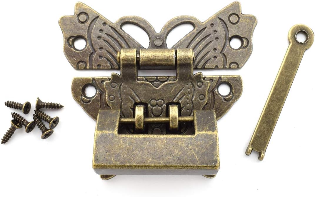 Bronze Antique Style Butterfly Shaped Jewelry Box Hardware Kit with Padlock and Screws