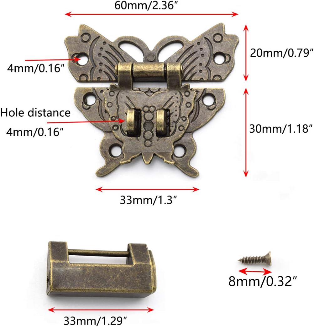 Bronze Antique Style Butterfly Shaped Jewelry Box Hardware Kit with Padlock and Screws