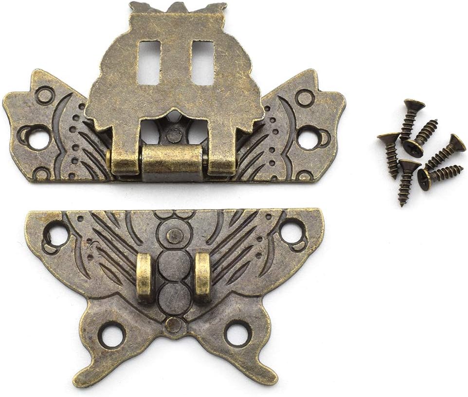 Bronze Antique Style Butterfly Shaped Jewelry Box Hardware Kit with Padlock and Screws