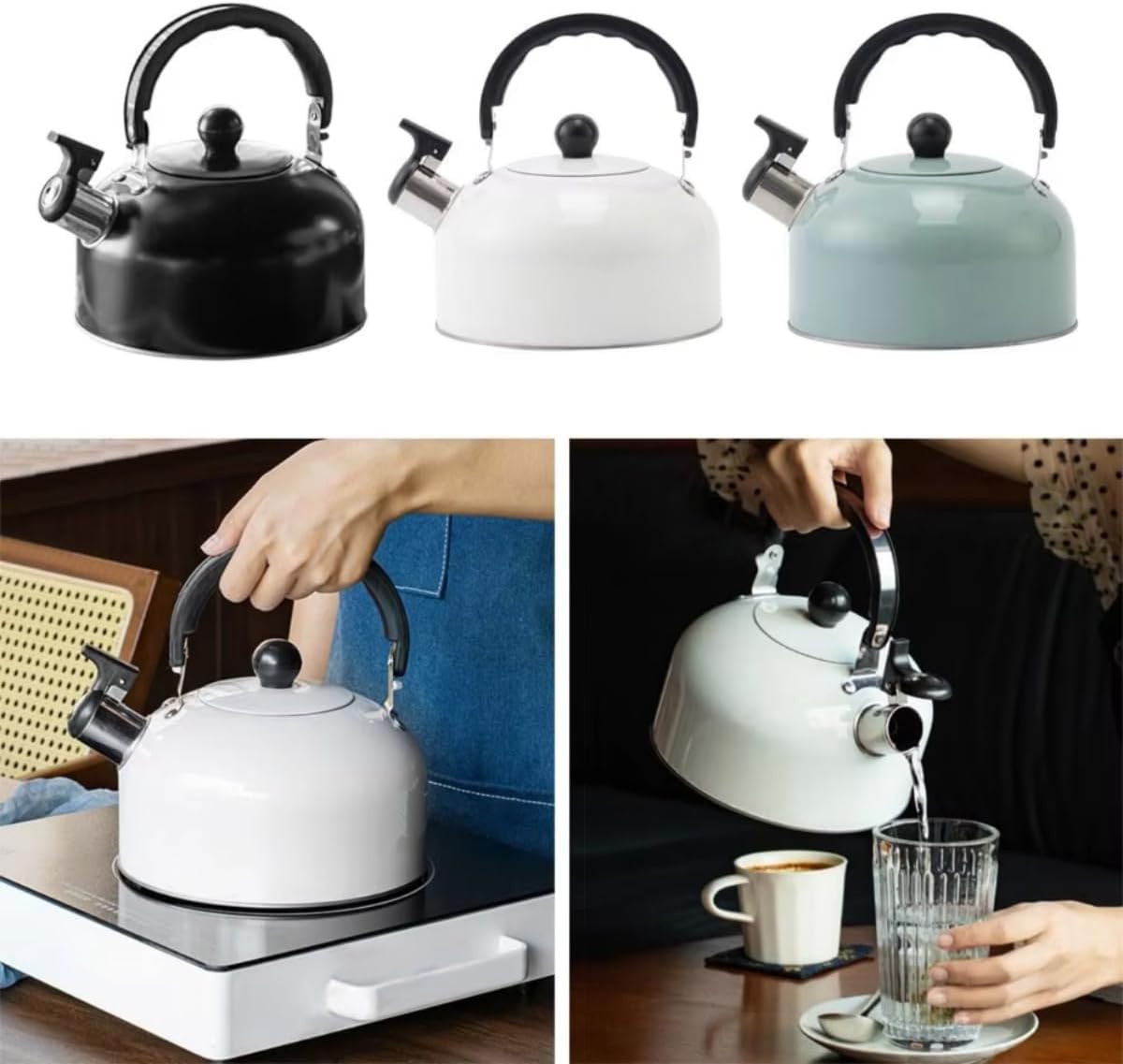 Bronze Handle Whistle Kettle for Gas & Induction Cookers - 3L Capacity for Coffee & Tea