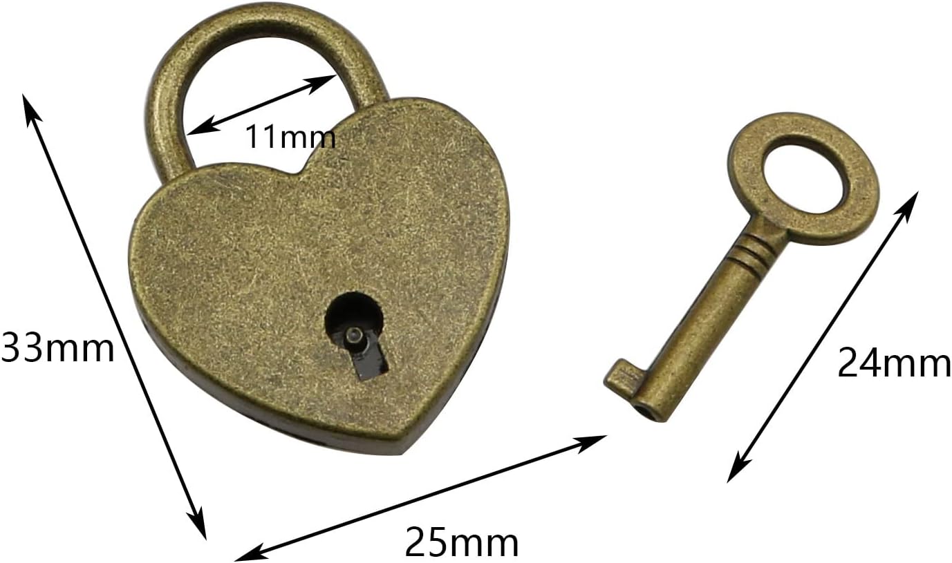 Bronze Heart-Shaped Padlock and Hasp Latch Set for Wooden Jewelry Boxes - Includes Key and Mounting Screws