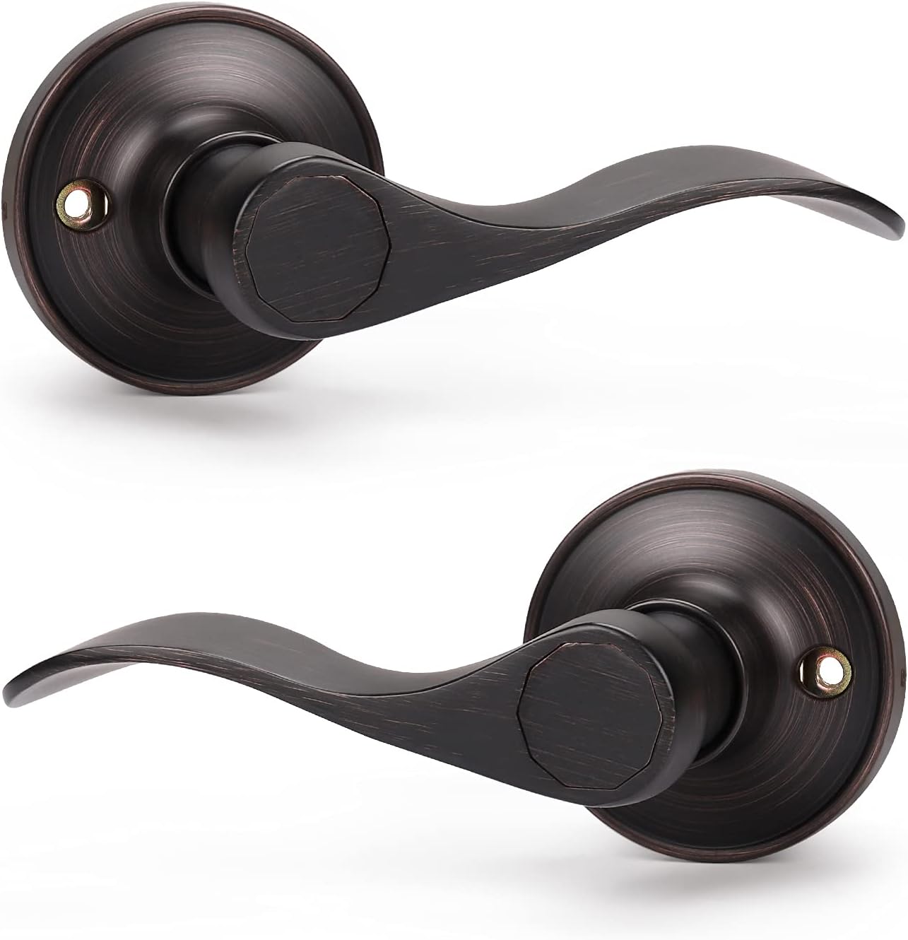Bronze Wave Door Handles Set for Closet/French Doors - 2 Left + 2 Right, Interior Single Side Knobs by KNOBWELL