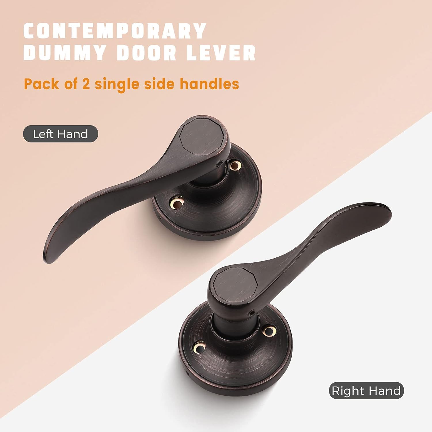 Bronze Wave Door Handles Set for Closet/French Doors - 2 Left + 2 Right, Interior Single Side Knobs by KNOBWELL