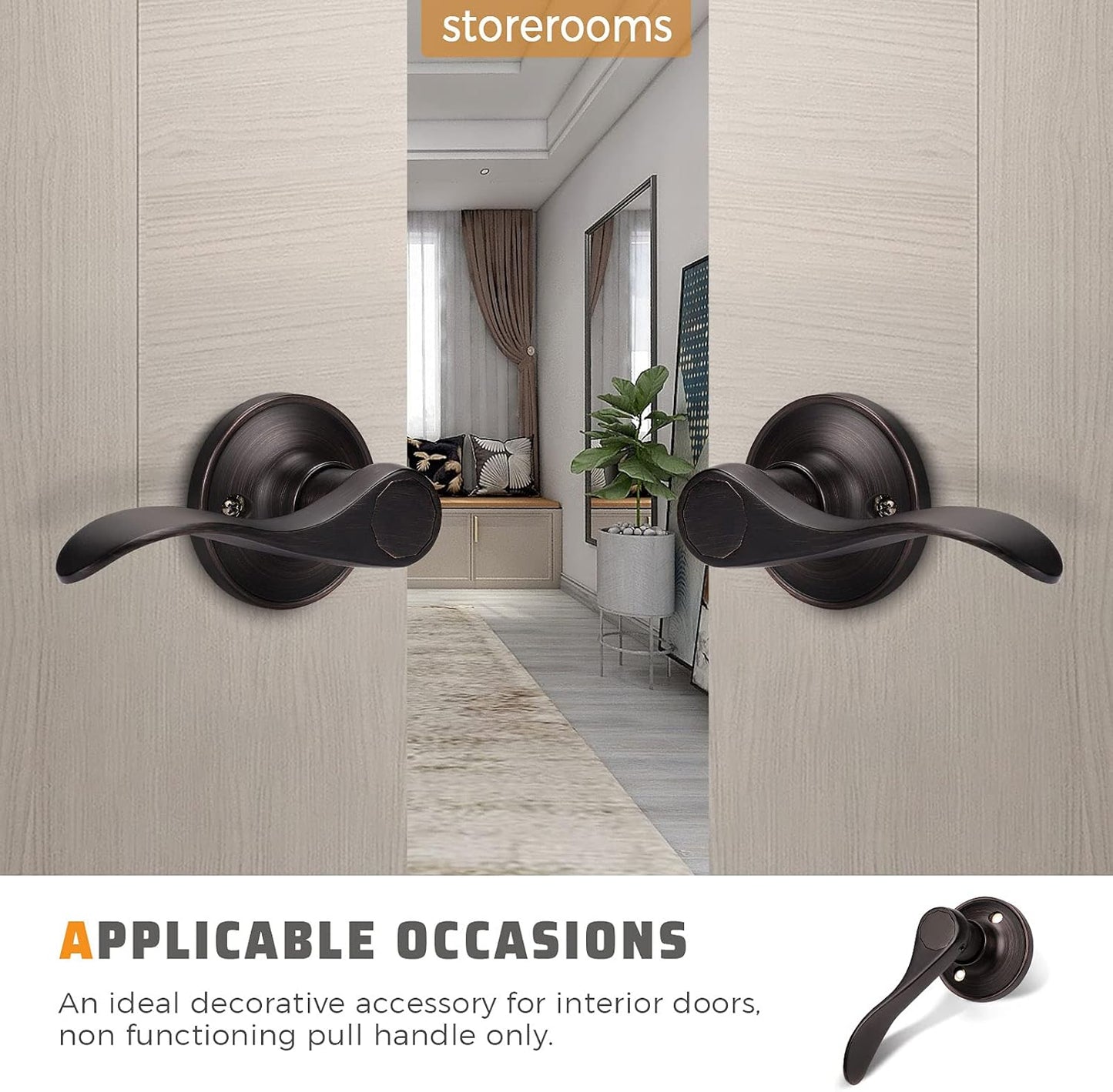 Bronze Wave Door Handles Set for Closet/French Doors - 2 Left + 2 Right, Interior Single Side Knobs by KNOBWELL