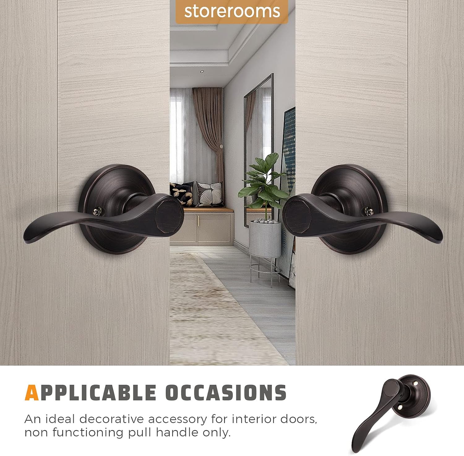 Bronze Wave Door Handles Set for Closet/French Doors - 2 Left + 2 Right, Interior Single Side Knobs by KNOBWELL