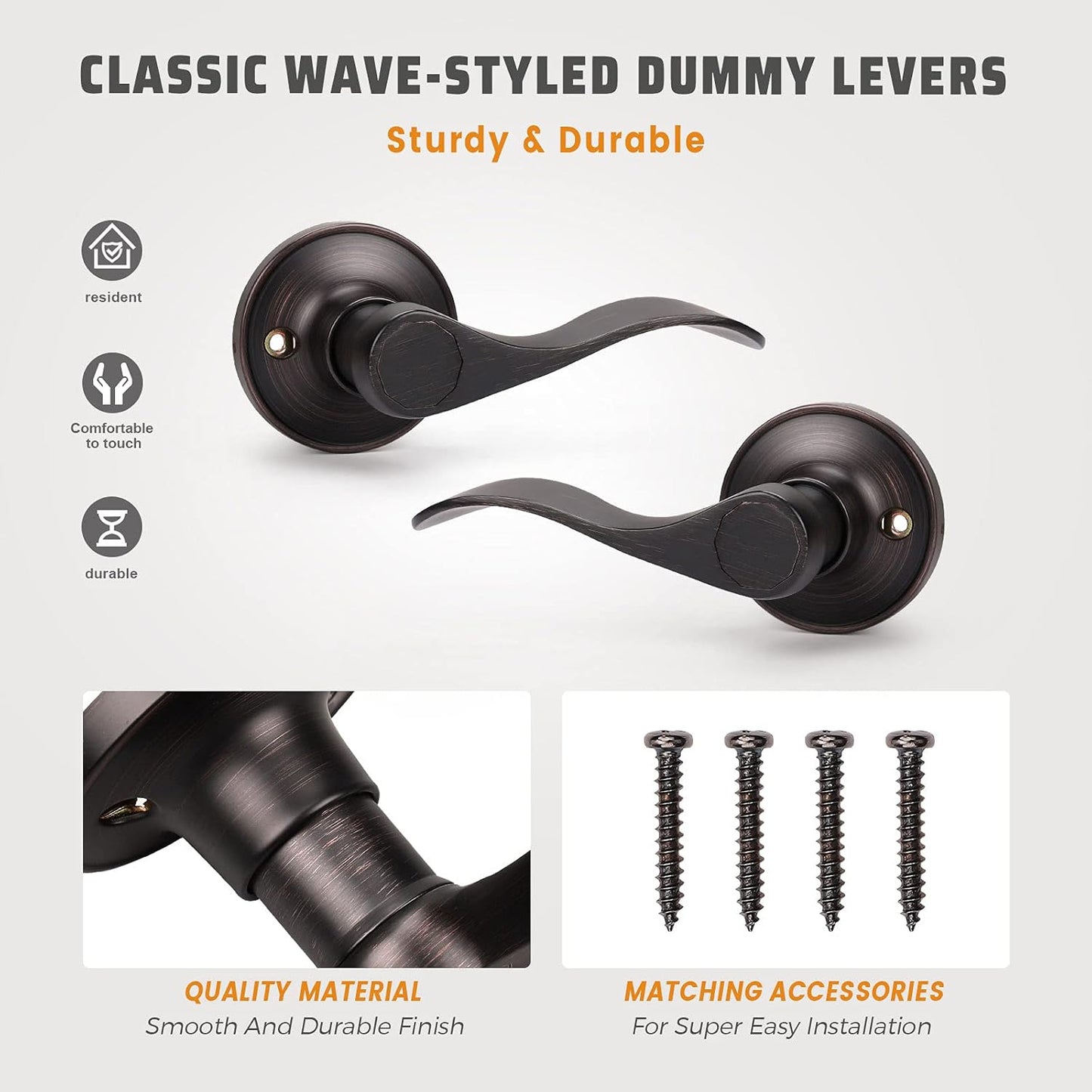 Bronze Wave Door Handles Set for Closet/French Doors - 2 Left + 2 Right, Interior Single Side Knobs by KNOBWELL