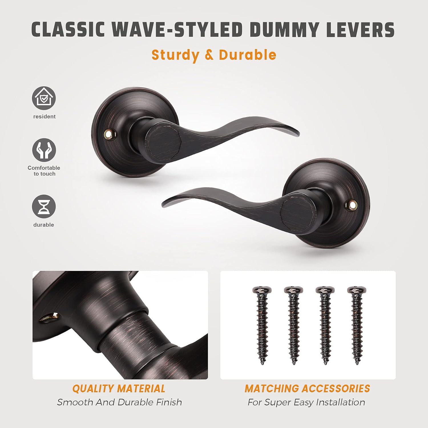 Bronze Wave Door Handles Set for Closet/French Doors - 2 Left + 2 Right, Interior Single Side Knobs by KNOBWELL