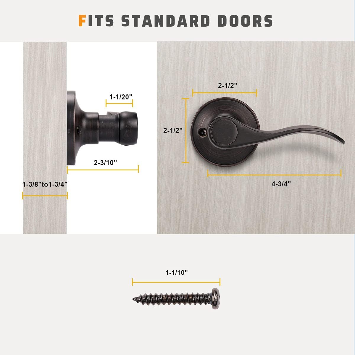 Bronze Wave Door Handles Set for Closet/French Doors - 2 Left + 2 Right, Interior Single Side Knobs by KNOBWELL