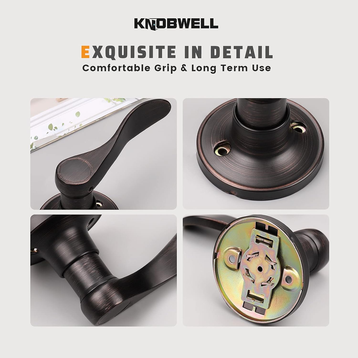 Bronze Wave Door Handles Set for Closet/French Doors - 2 Left + 2 Right, Interior Single Side Knobs by KNOBWELL