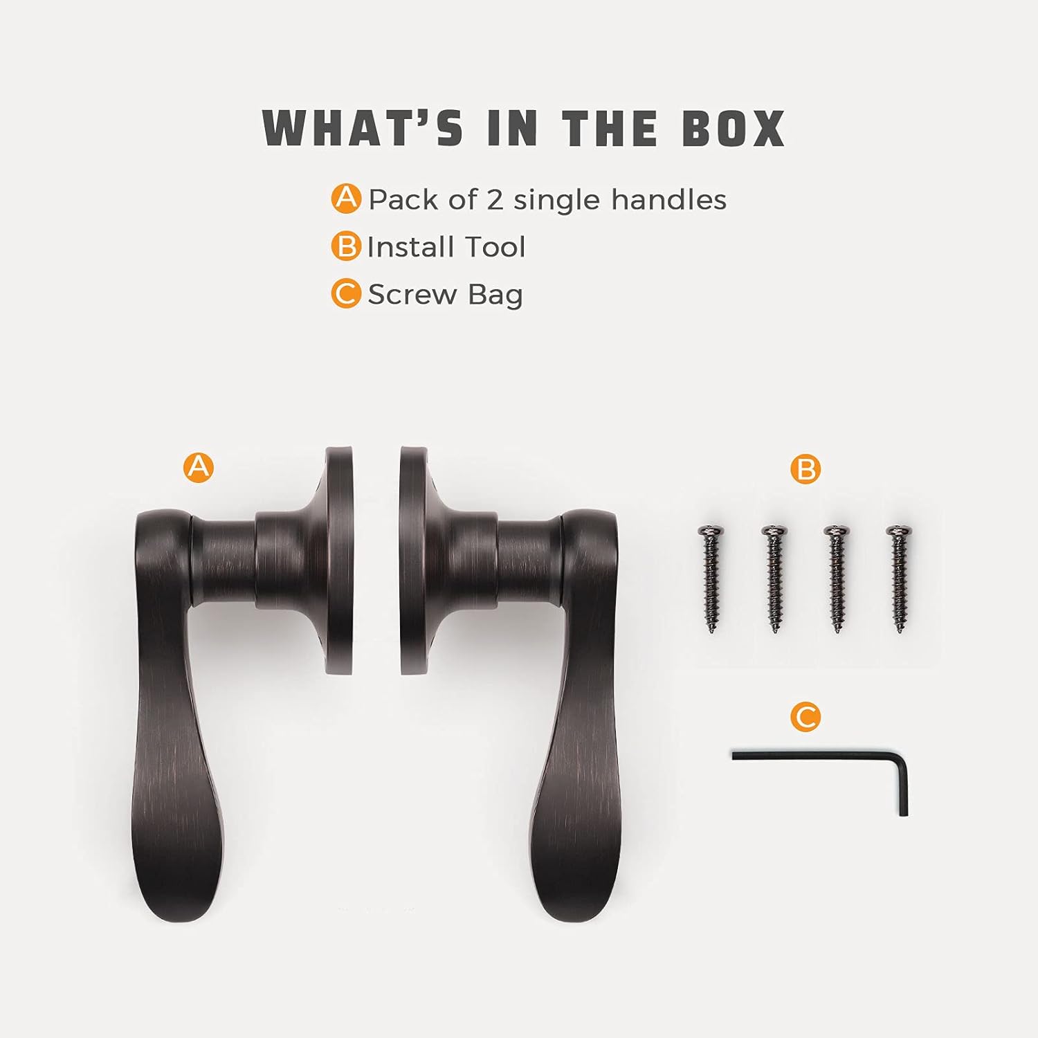 Bronze Wave Door Handles Set for Closet/French Doors - 2 Left + 2 Right, Interior Single Side Knobs by KNOBWELL