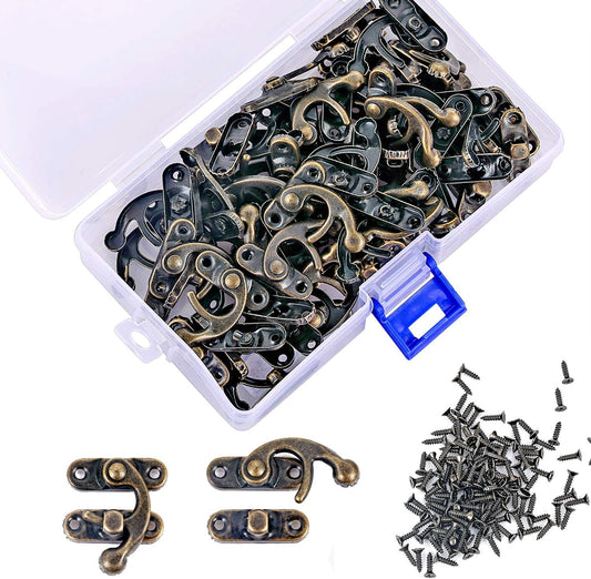 Bronze Wooden Cabinet Latch Hook Set - Antique Box Latch with 160 Screws - Right Latch Buckle Kit