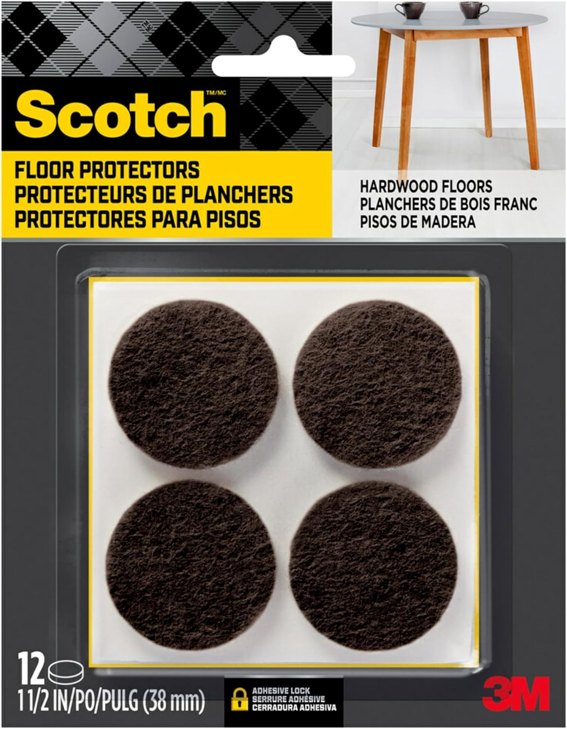 Brown Round Scotch Felt Furniture Pads, 1.5-in Diameter, 12-Pack - Protect Hardwood Floors