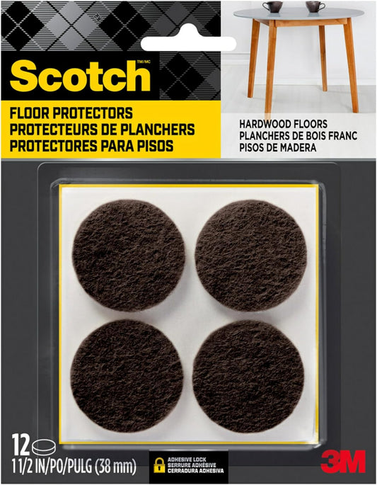 Brown Round Scotch Felt Furniture Pads, 1.5-in Diameter, 12-Pack - Protect Hardwood Floors