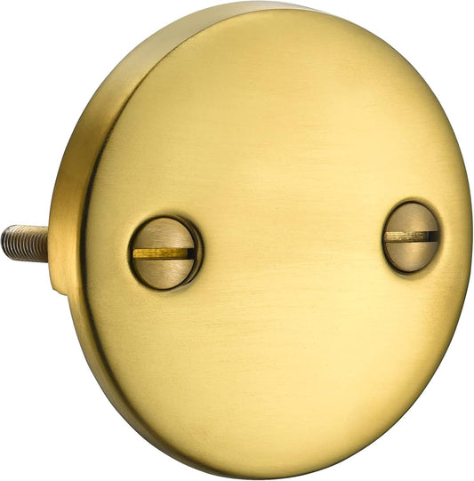 Brushed Brass 2 Hole Bathtub Overflow Plate, 3-3/16 Inches Diameter - LOWCUS