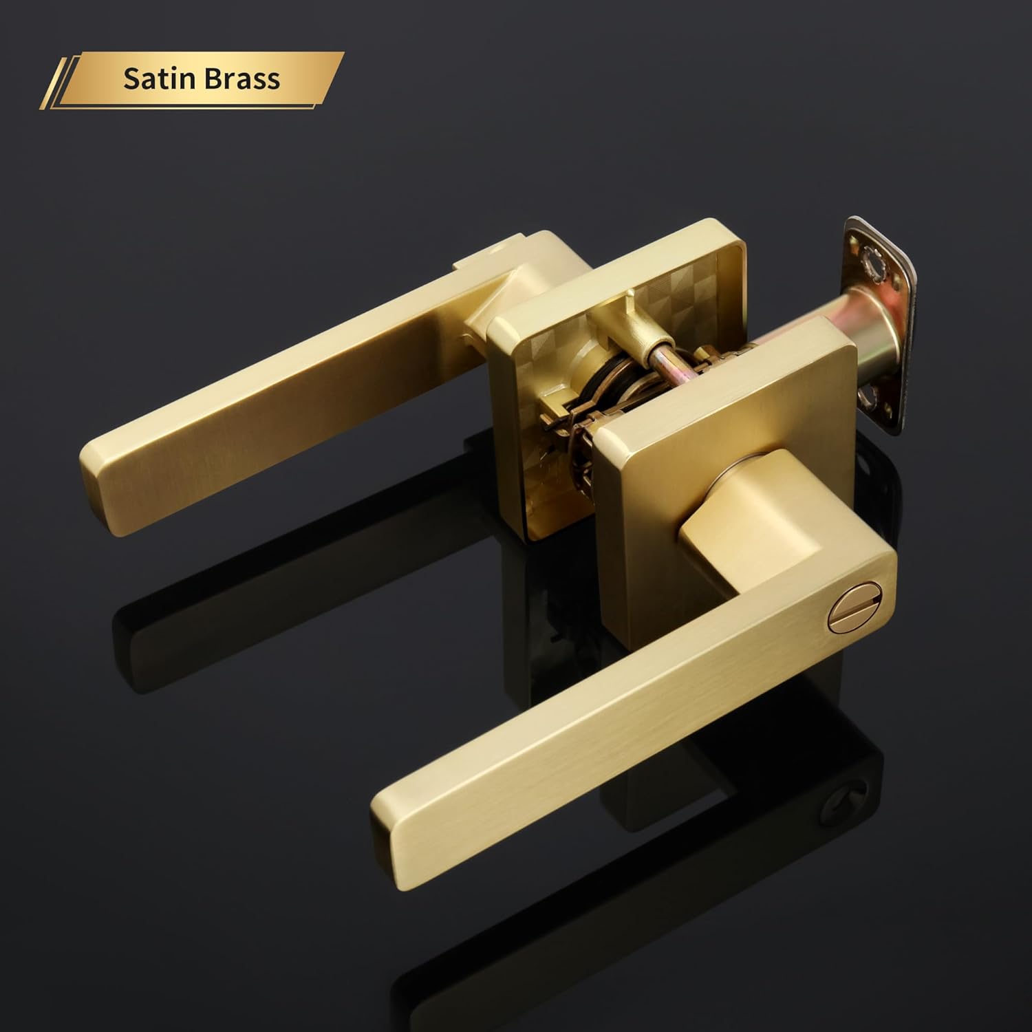 Brushed Gold Square Keyless Privacy Door Lever - Heavy Duty Reversible Handle for Bedroom/Bathroom