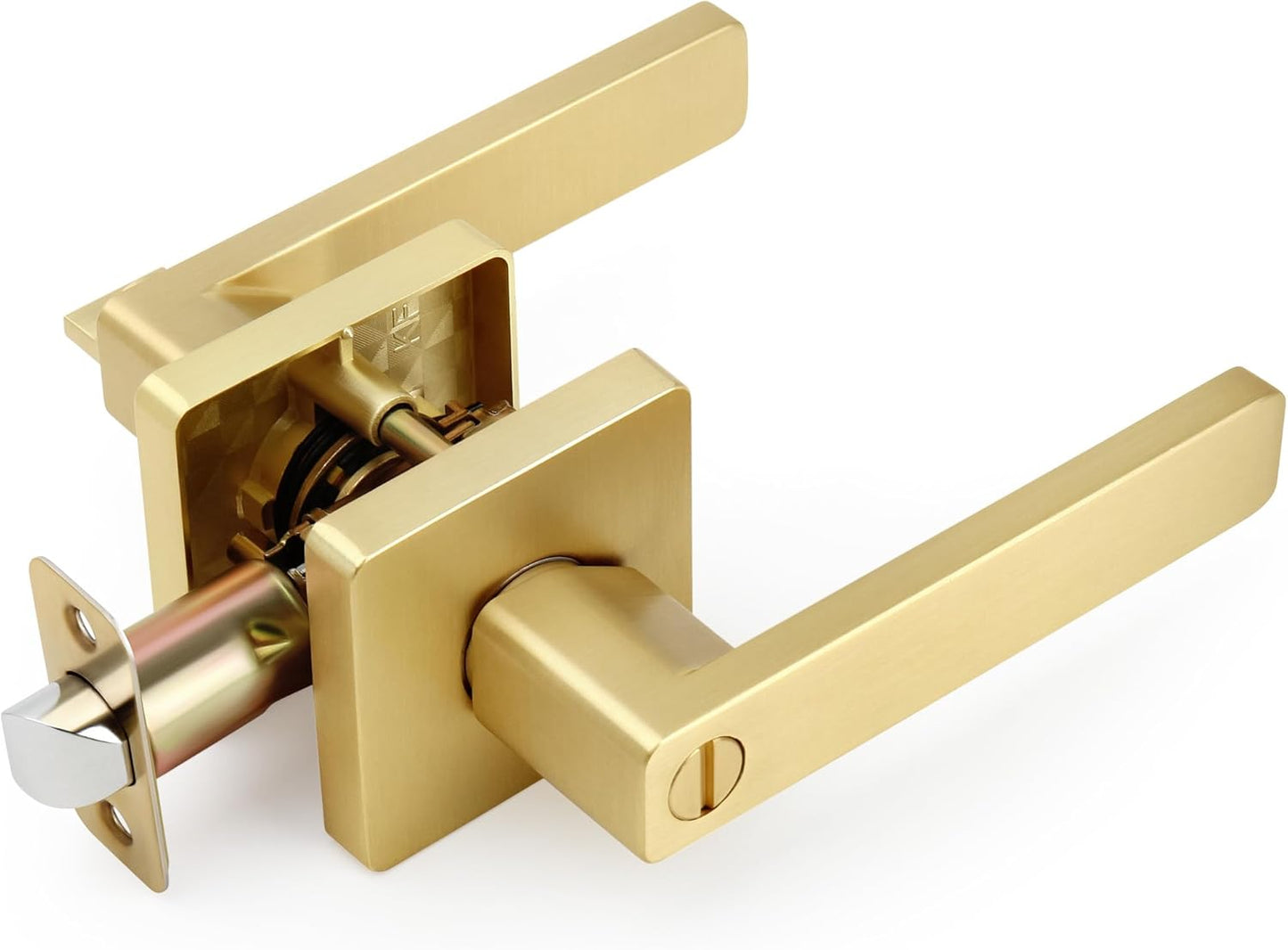 Brushed Gold Square Keyless Privacy Door Lever - Heavy Duty Reversible Handle for Bedroom/Bathroom