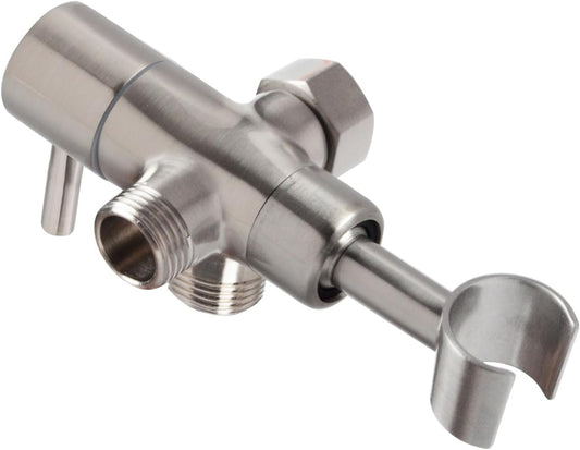 Brushed Nickel 3-Way Shower Arm Diverter Valve for Hand Held Showerhead - Universal System Replacement Part - PHASAT Solid Metal Handshower Mount