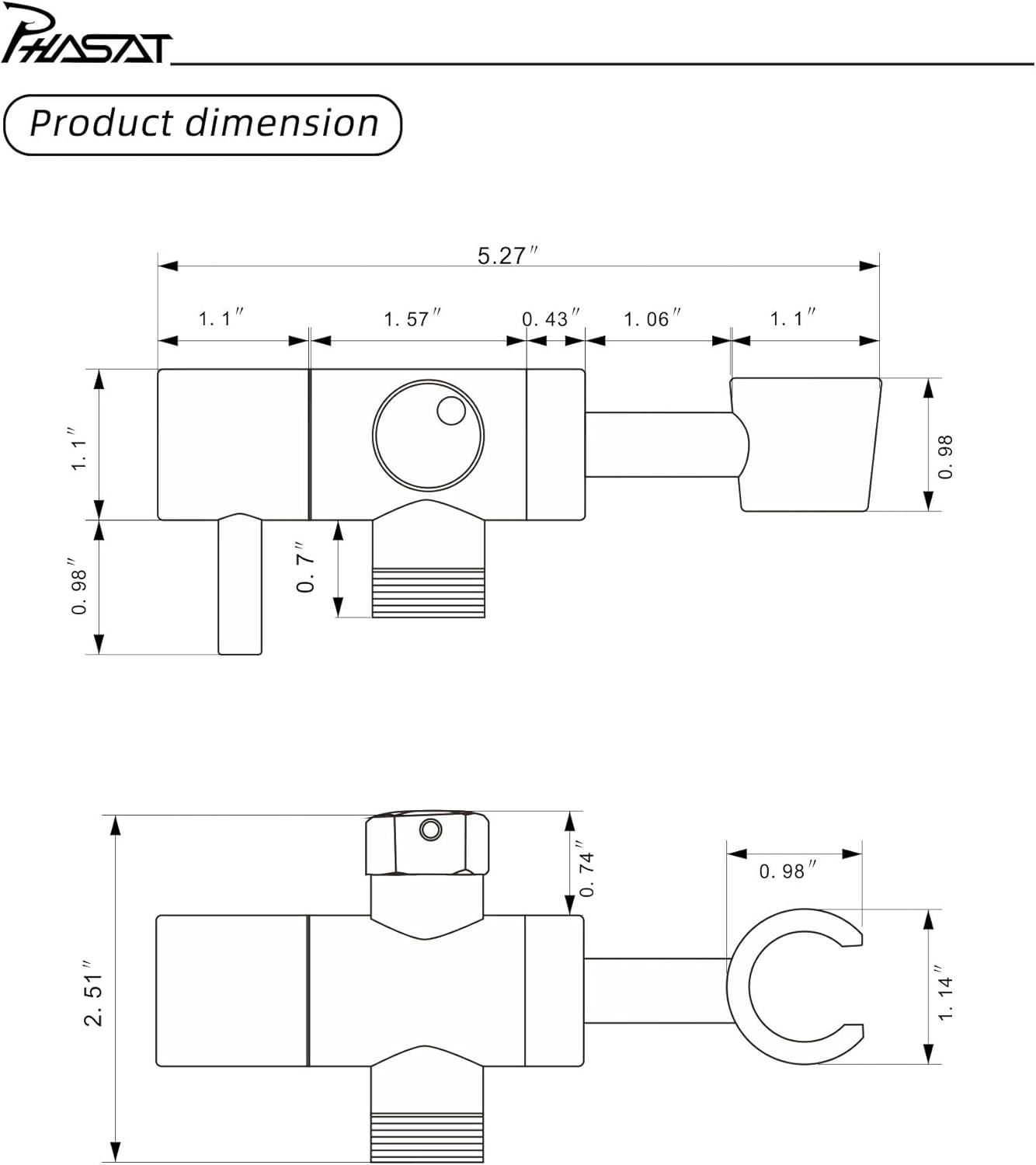 Brushed Nickel 3-Way Shower Arm Diverter Valve for Hand Held Showerhead - Universal System Replacement Part - PHASAT Solid Metal Handshower Mount