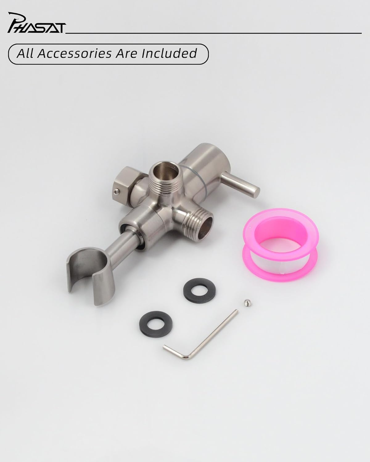 Brushed Nickel 3-Way Shower Arm Diverter Valve for Hand Held Showerhead - Universal System Replacement Part - PHASAT Solid Metal Handshower Mount