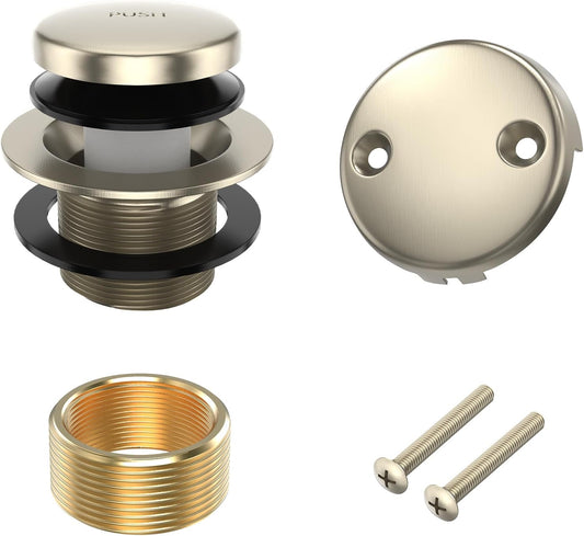 Brushed Nickel All Metal Tip-Toe Bathtub Drain Kit with Two-Hole Overflow Faceplate - Universal Fit for All Bathtubs