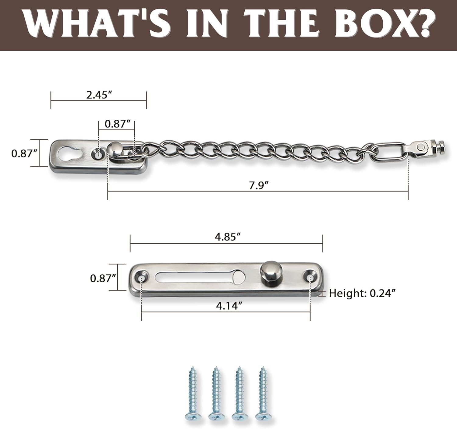 Brushed Nickel Door Chain Lock with Safety Spring Latch - Anti-Theft Guard for Inside and Extra Front Doors (1 Pack)