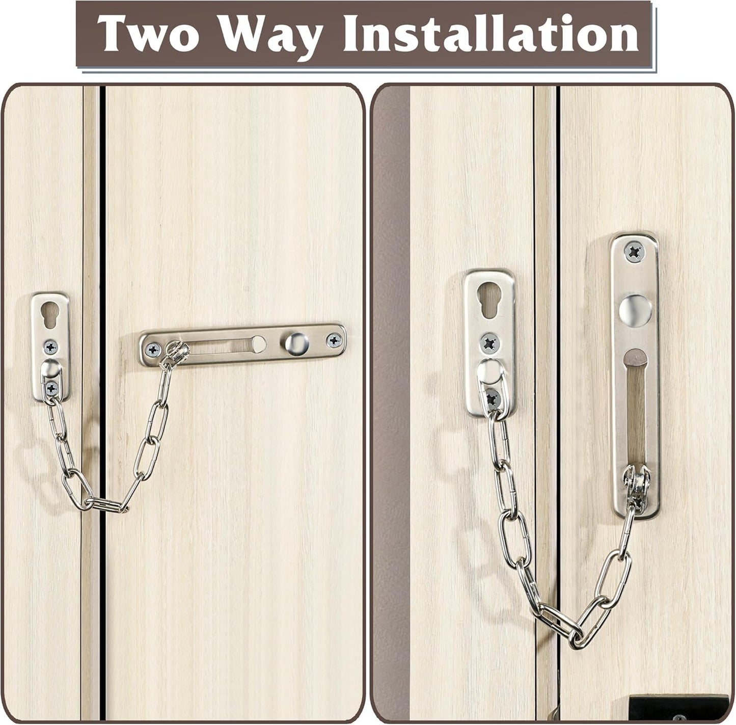 Brushed Nickel Door Chain Lock with Safety Spring Latch - Anti-Theft Guard for Inside and Extra Front Doors (1 Pack)