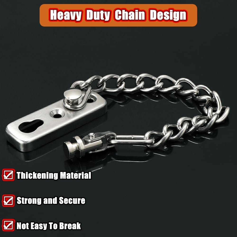 Brushed Nickel Door Chain Lock with Safety Spring Latch - Anti-Theft Guard for Inside and Extra Front Doors (1 Pack)