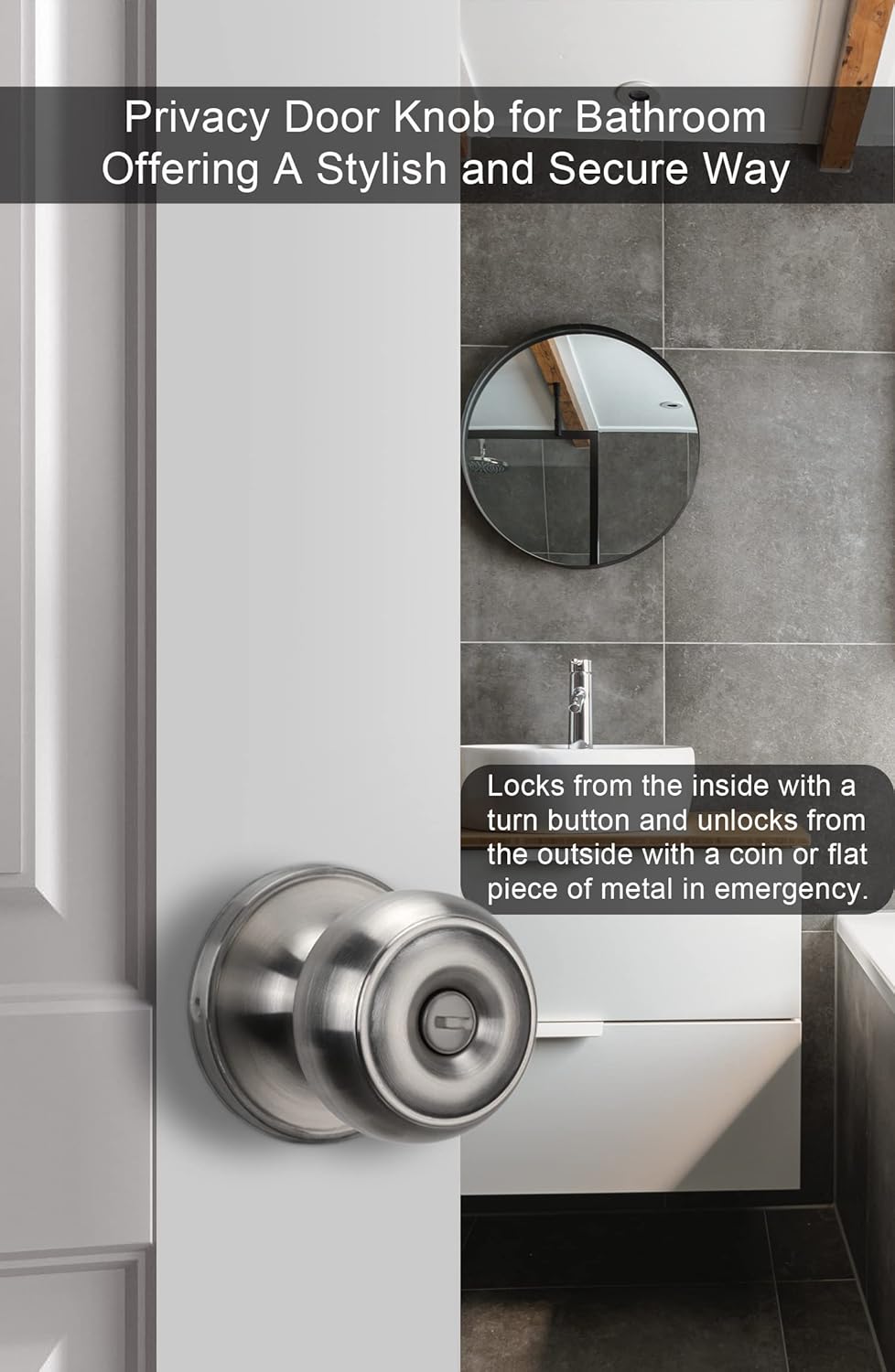 Brushed Nickel Interior Door Knobs - Privacy Bedroom Door Knobs - Silver Finish (1 Pack)