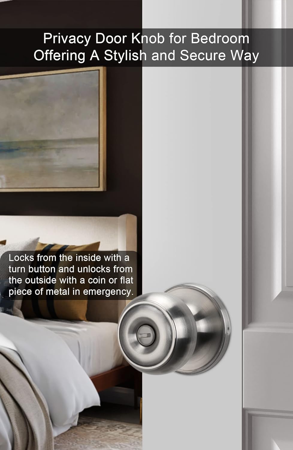 Brushed Nickel Interior Door Knobs - Privacy Bedroom Door Knobs - Silver Finish (1 Pack)