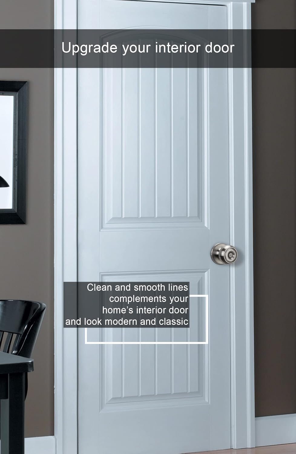 Brushed Nickel Interior Door Knobs - Privacy Bedroom Door Knobs - Silver Finish (1 Pack)